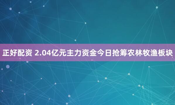 正好配资 2.04亿元主力资金今日抢筹农林牧渔板块