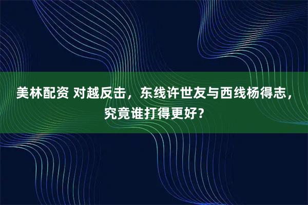 美林配资 对越反击，东线许世友与西线杨得志，究竟谁打得更好？