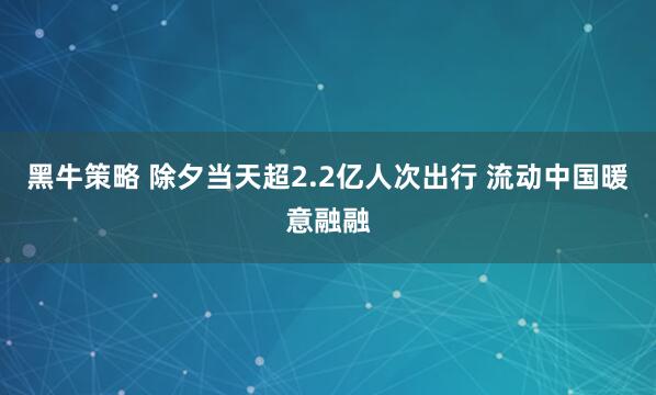 黑牛策略 除夕当天超2.2亿人次出行 流动中国暖意融融